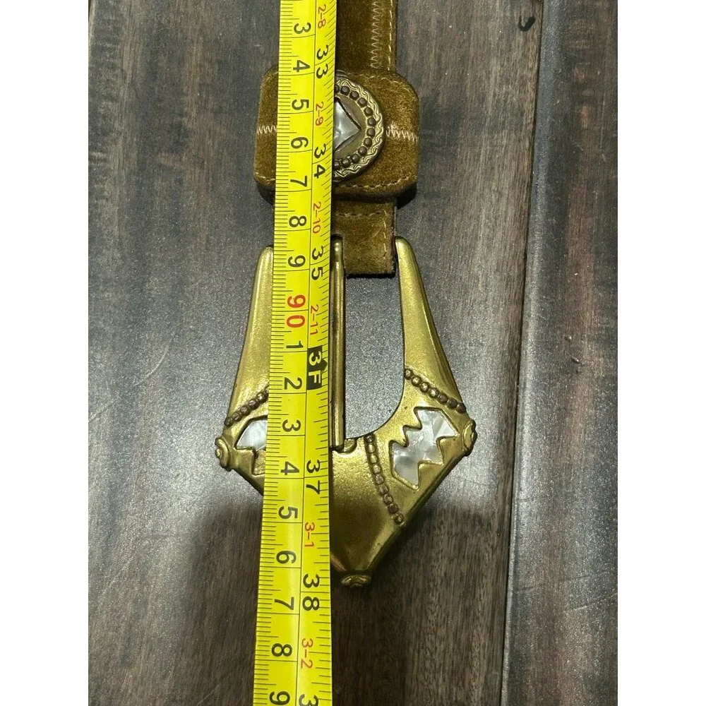 Linea Pelle Genuine Leather Brass Buckle  Mother of Pearl Details Size S Elegant - Picture 8 of 10